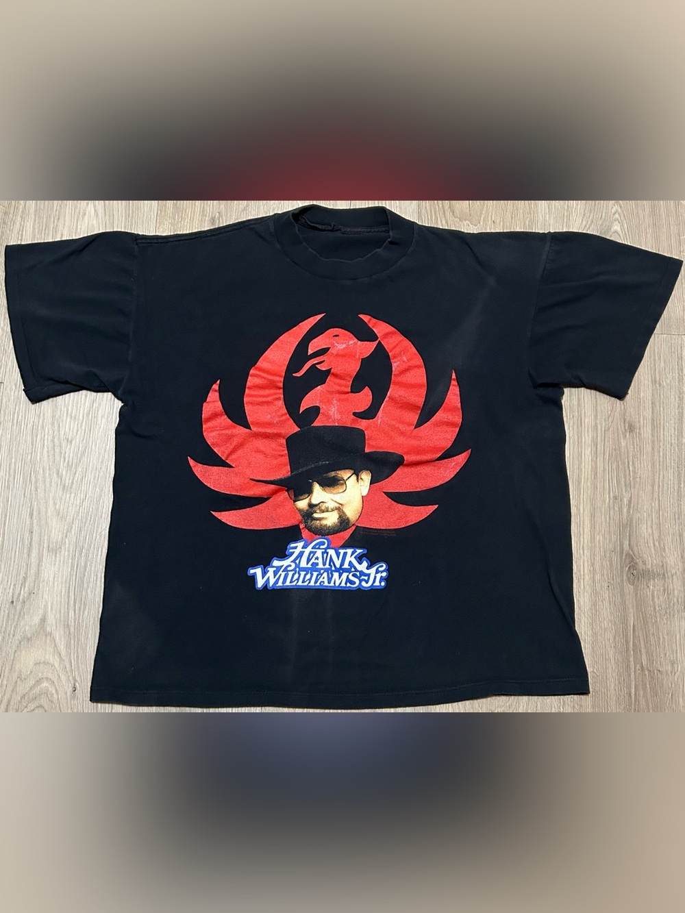 Rare vintage 1992 Hank William Jr Black Graphic Tee with front and back graphic